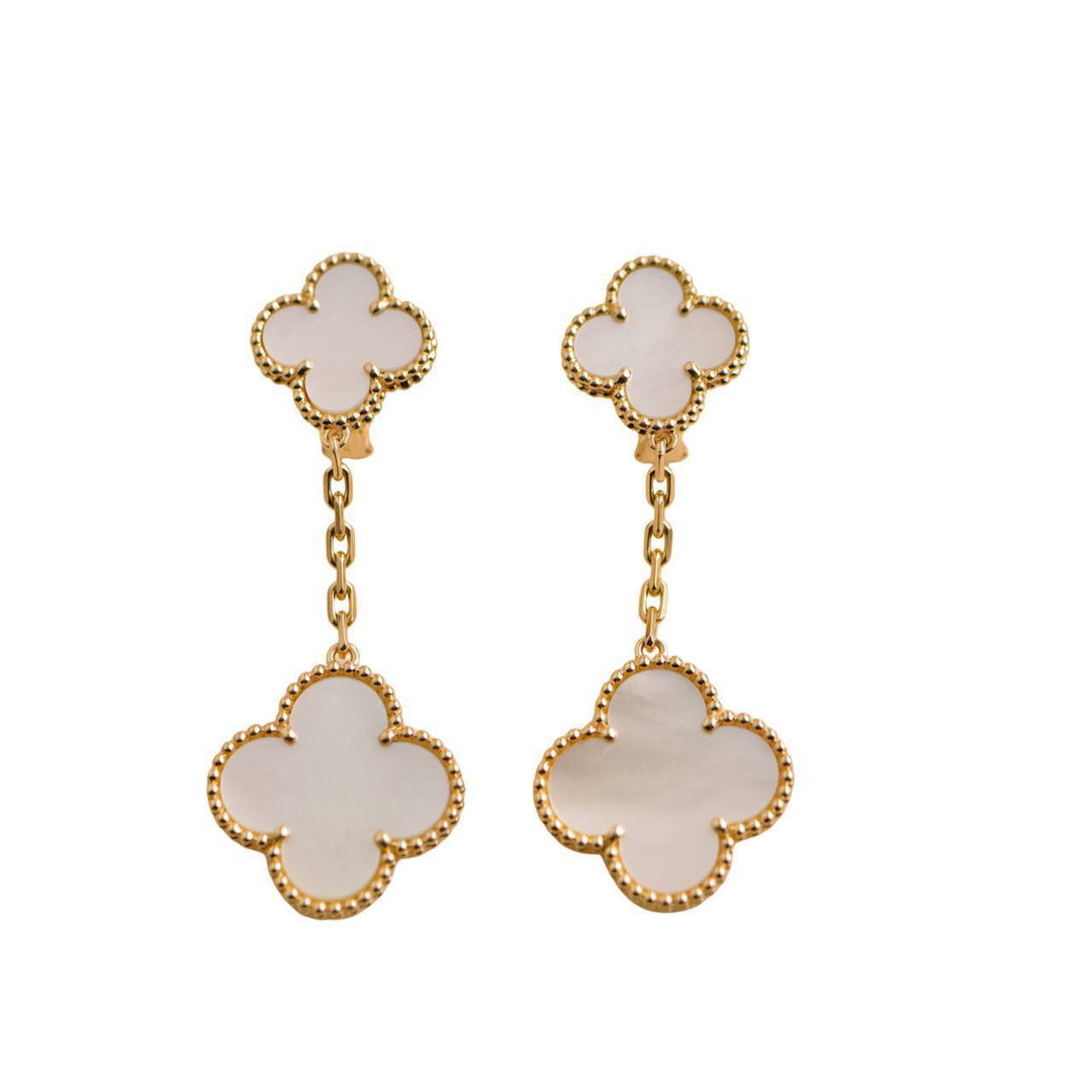 Pre-loved Van Cleef & Arpels Magic Alhambra Two Motifs Mother of Pearl Yellow Gold Earrings