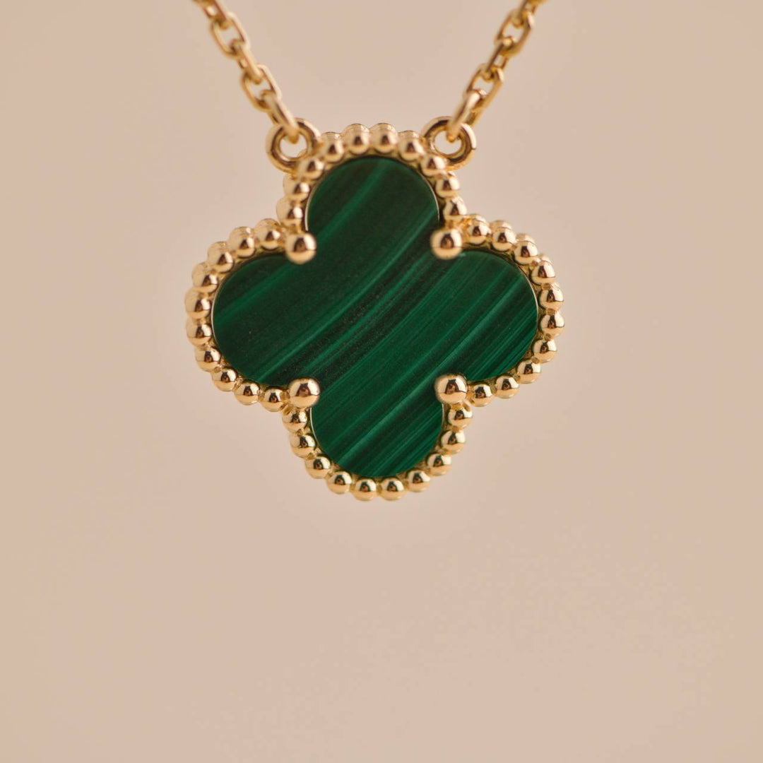 Second Hand Van Cleef Vintage Alhambra Malachite Yellow Gold Pendant Necklace