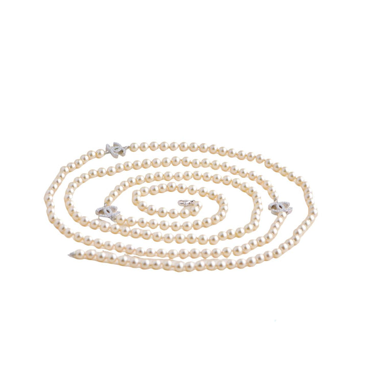 Pre-loved Chanel Three CC Logo Faux Pearl Sautoir Long Necklace