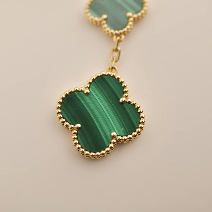 Pre-loved Van Cleef Magic Alhambra Three Motifs Malachite Yellow Gold Earrings