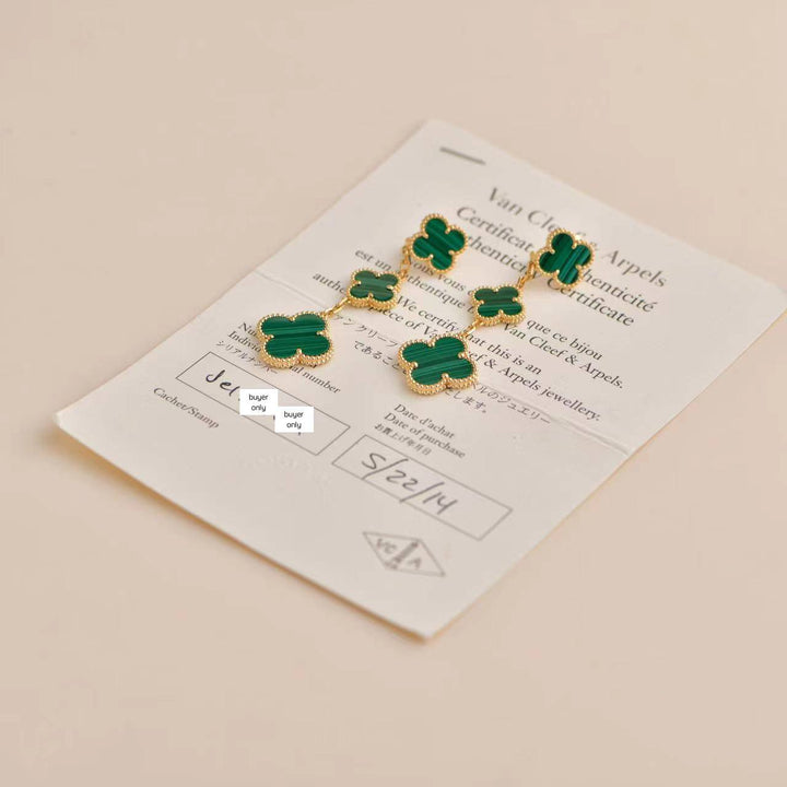 Pre-owned Van Cleef & Arpels Magic Alhambra Three Motifs Malachite Yellow Gold Earrings