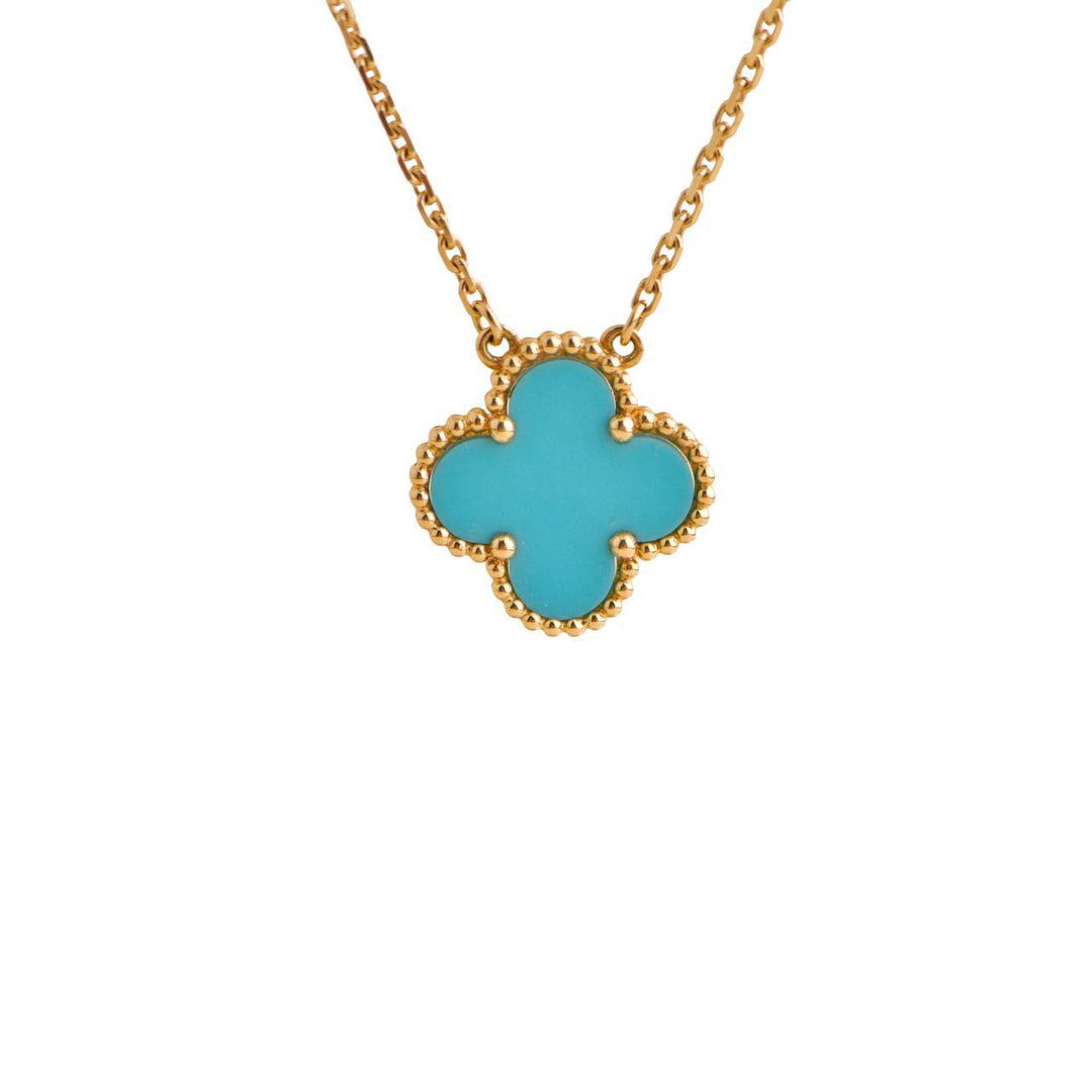 Pre-loved Van Cleef & Arpels Vintage Alhambra Turquoise Yellow Gold Pendant Necklace