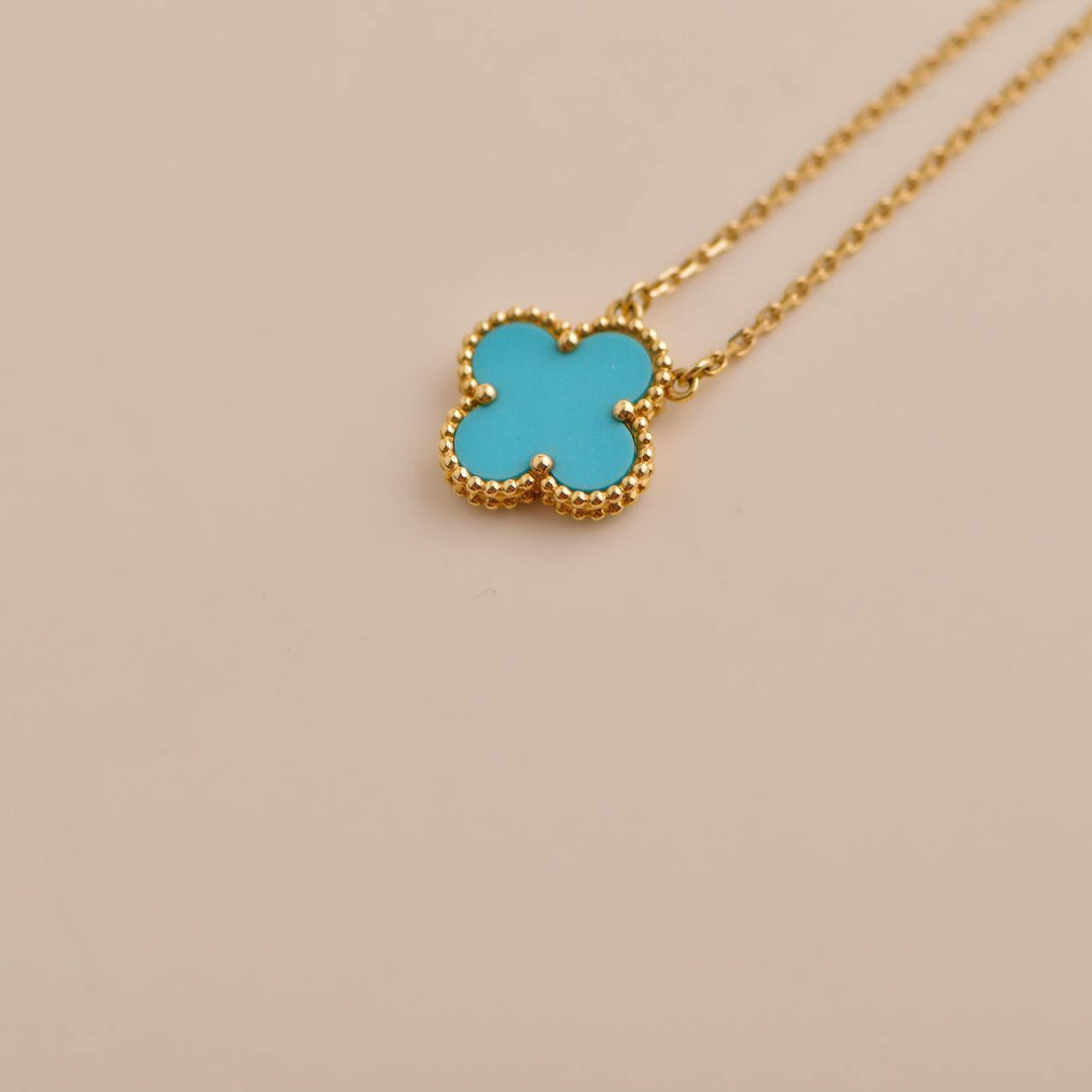 Pre-loved VCA Vintage Alhambra Turquoise Yellow Gold Pendant