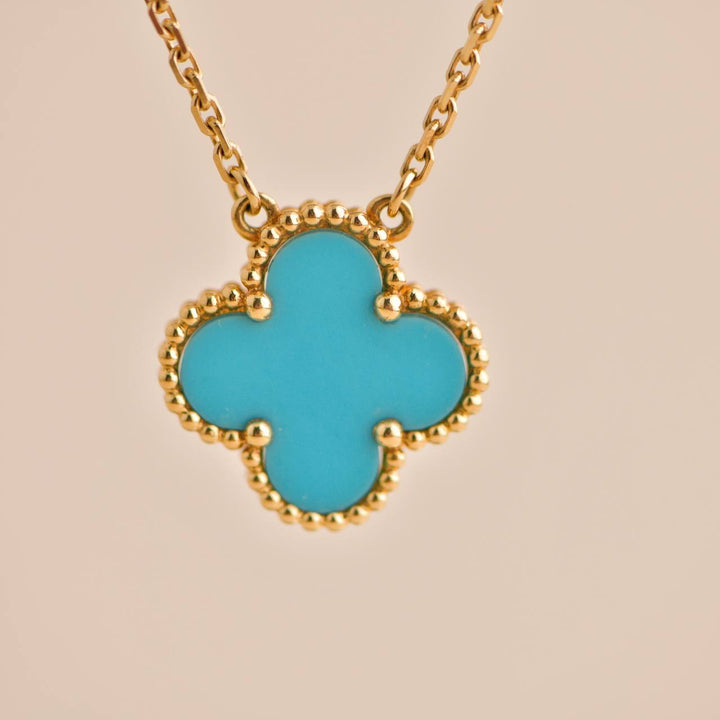 Second hand Van Cleef & Arpels Vintage Alhambra Turquoise Yellow Gold Pendant Necklace