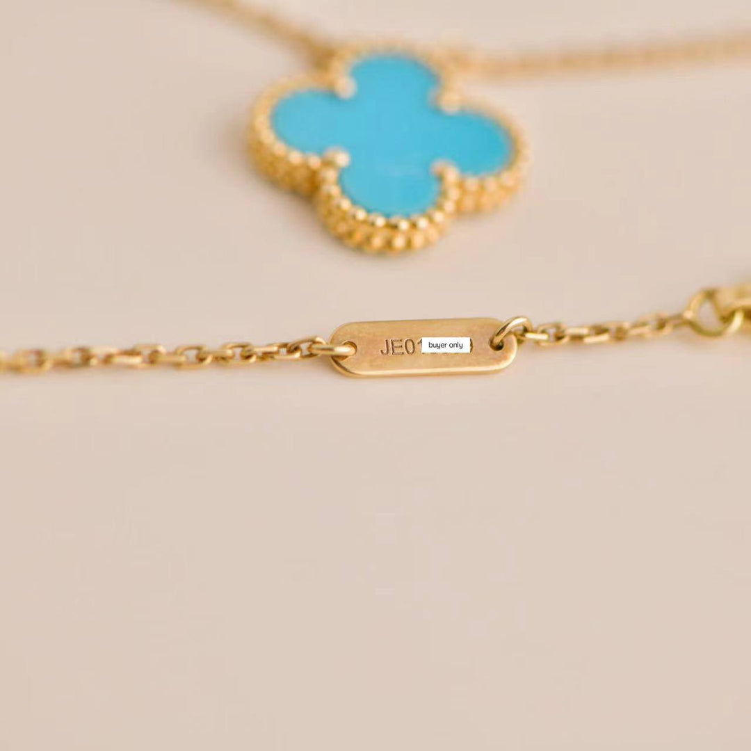 Second Hand VCA Alhambra Turquoise Yellow Gold Pendant Necklace