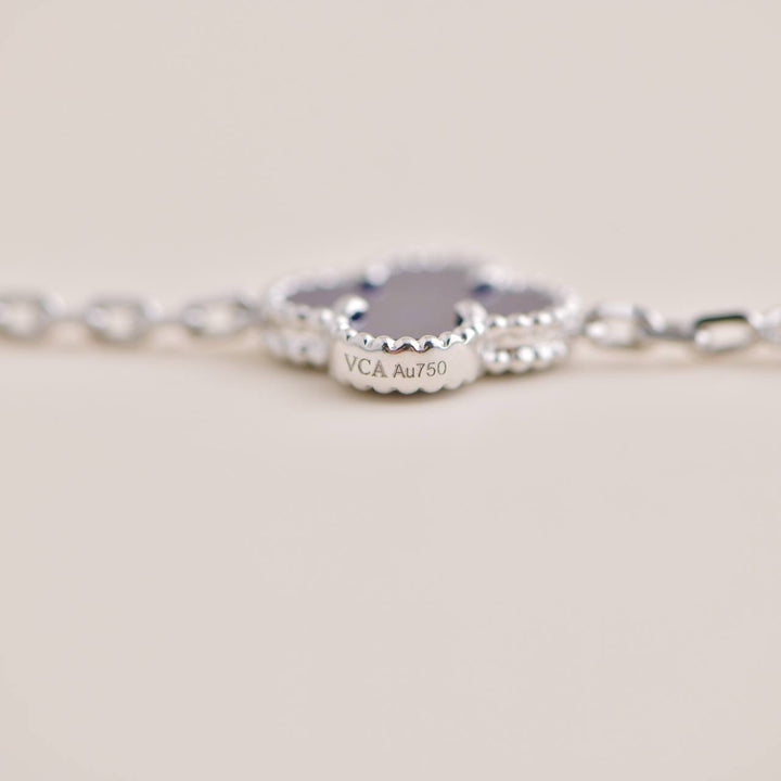 Second Hand VCA Vintage Alhambra Blue Agate 18K White Gold Bracelet