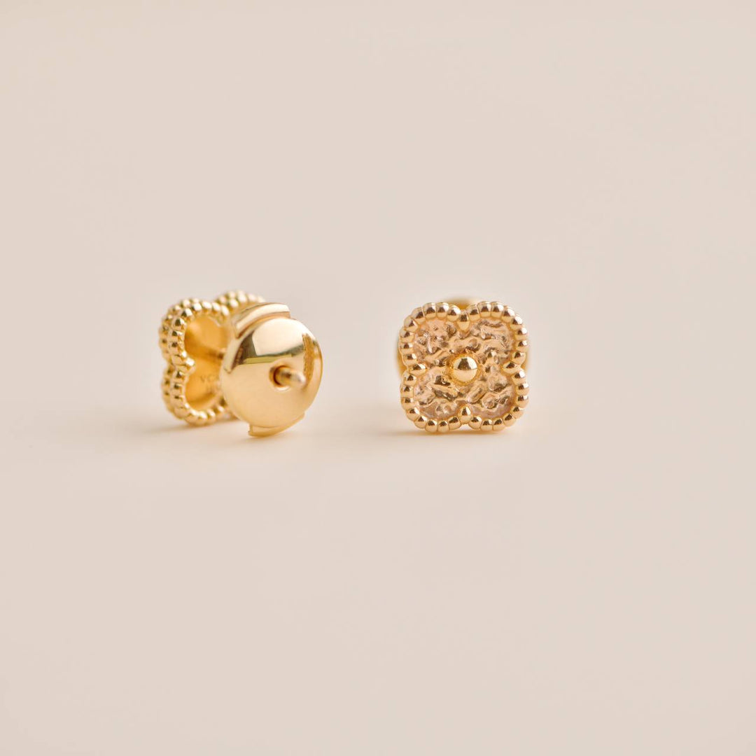 Pre-owned VCA Sweet Alhambra Hammered Rose Gold Earstuds