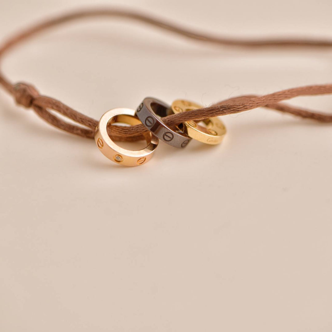 Cartier Love Charity Diamond Brown Ceramic Gold Hoops Brown Silk