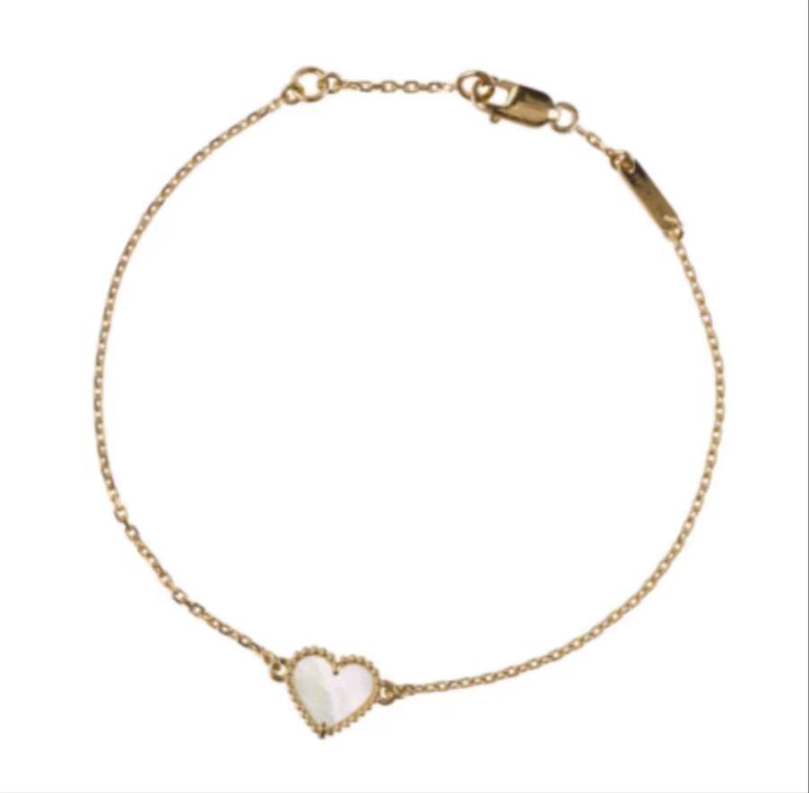 18k WG(750印)VCかわいいハート花 チャーム ブレスレット Van Cleef & Arpels Sweet Alhambra 18K Yellow Gold White Mother-of