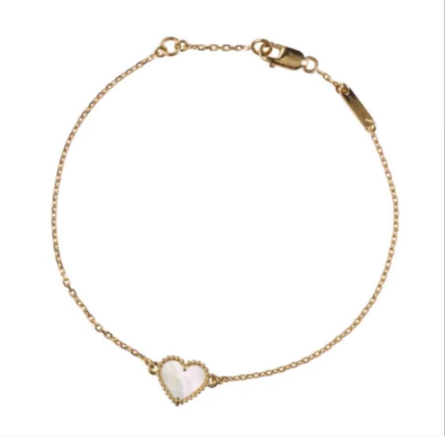 Van Cleef & Arpels Sweet Alhambra 18K Yellow Gold White Mother-of-Pearl Heart Bracelet