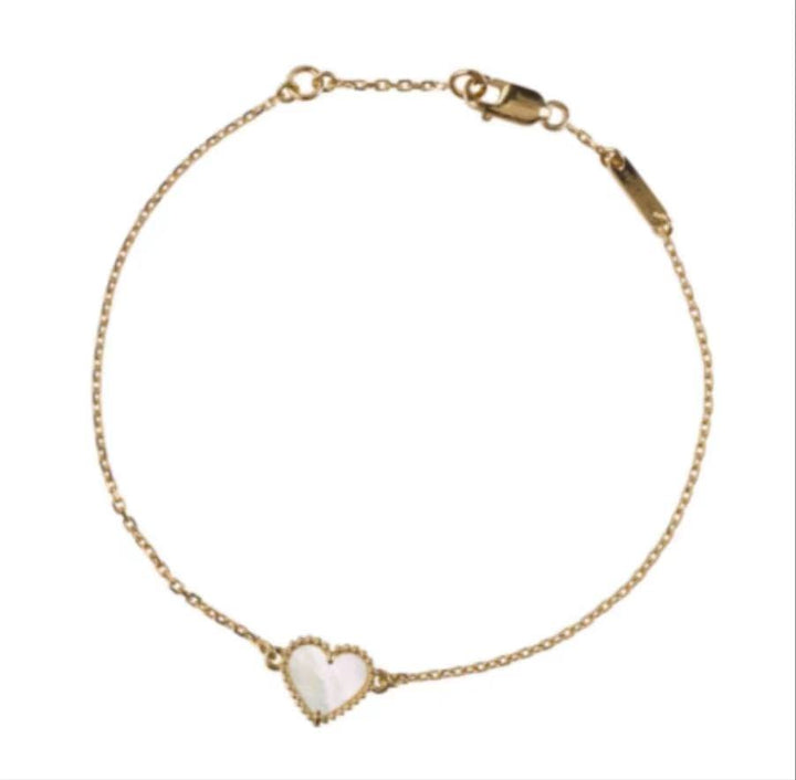 Van Cleef & Arpels Sweet Alhambra 18K Yellow Gold White Mother-of-Pearl Heart Bracelet