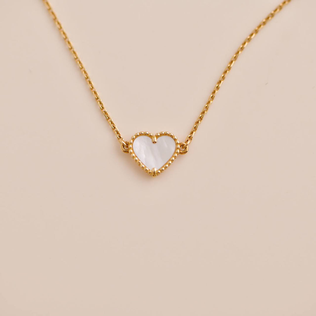 Van Cleef & Arpels Sweet Alhambra 18K Yellow Gold White Mother-of-Pearl Heart Bracelet