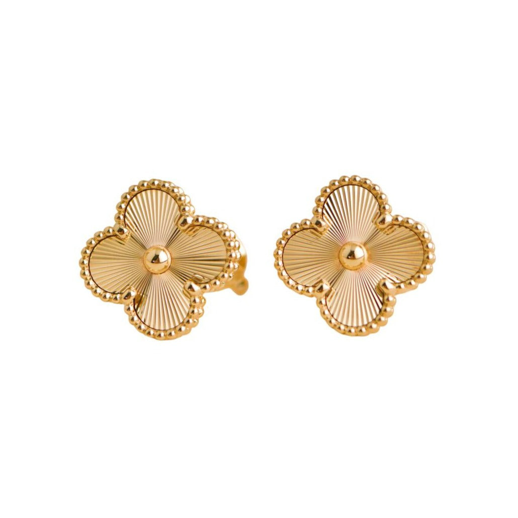 Pre-loved Van Cleef & Arpels Vintage Alhambra Guilloché 18K Yellow Gold Earrings