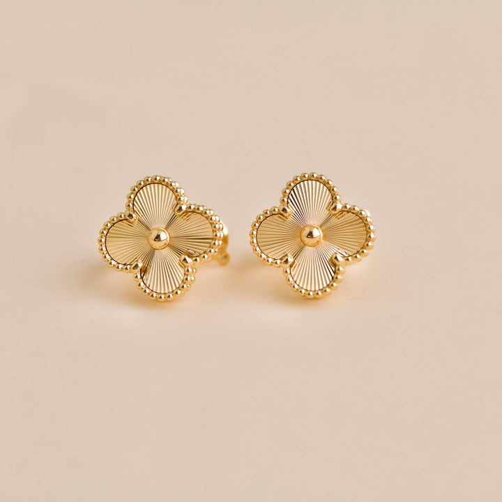 Pre-loved Van Cleef Vintage Alhambra Guilloché 18K Yellow Gold Earrings