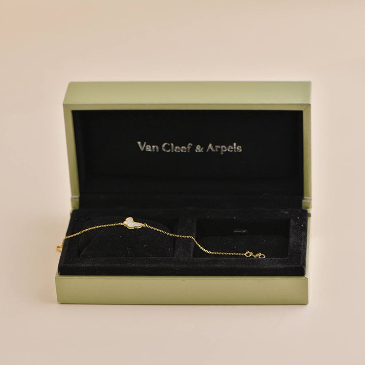 Pre-owned Van Cleef & Arpels Sweet Alhambra Mother-of-Pearl Butterfly 18K Yellow Gold Bracelet