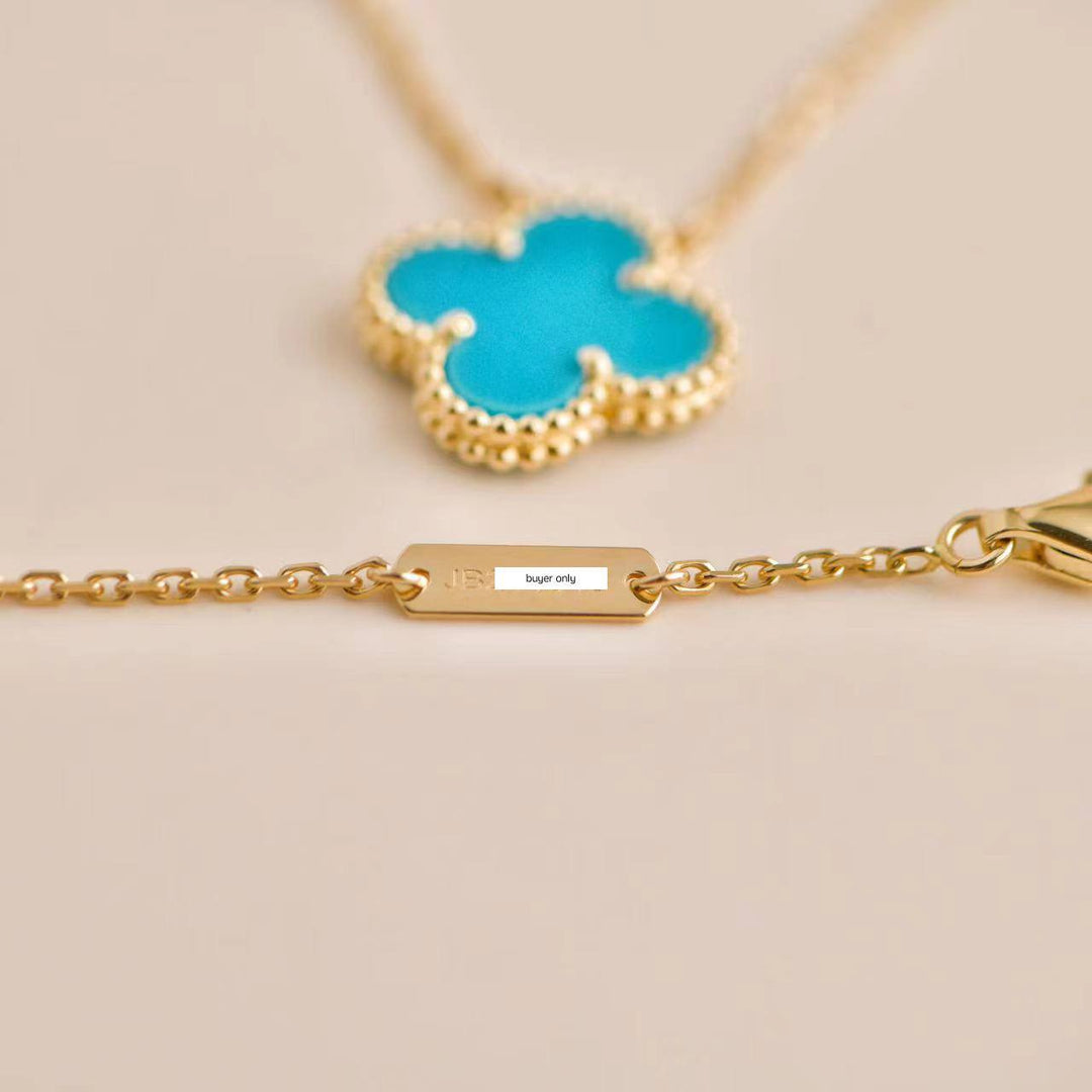 Van Cleef & Arpels Vintage Alhambra Turquoise Yellow 18K Gold Pendant Necklace