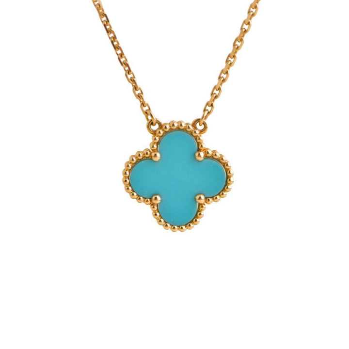 Van Cleef & Arpels Vintage Alhambra Turquoise Yellow 18K Gold Pendant Necklace