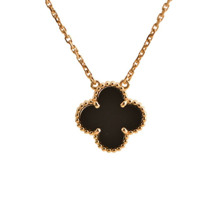 Pre-loved Van Cleef & Arpels Onyx Vintage Alhambra Yellow Gold Pendant Necklace