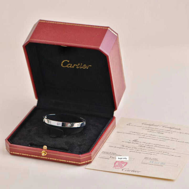 Pre-owned Cartier 10 Diamond Love Bracelet in 18K White Gold Size 16