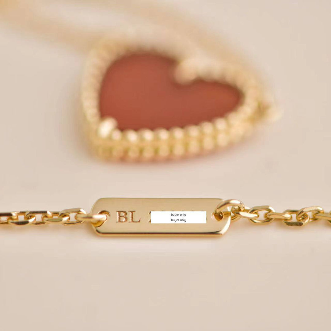 Second Hand Van Cleef Lucky Alhambra Carnelian 18K Yellow Gold Heart Pendant Necklace