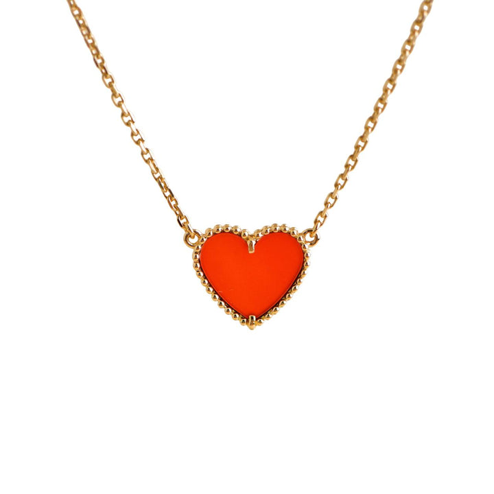 Pre-loved Van Cleef & Arpels Lucky Alhambra Carnelian 18K Yellow Gold Heart Pendant Necklace