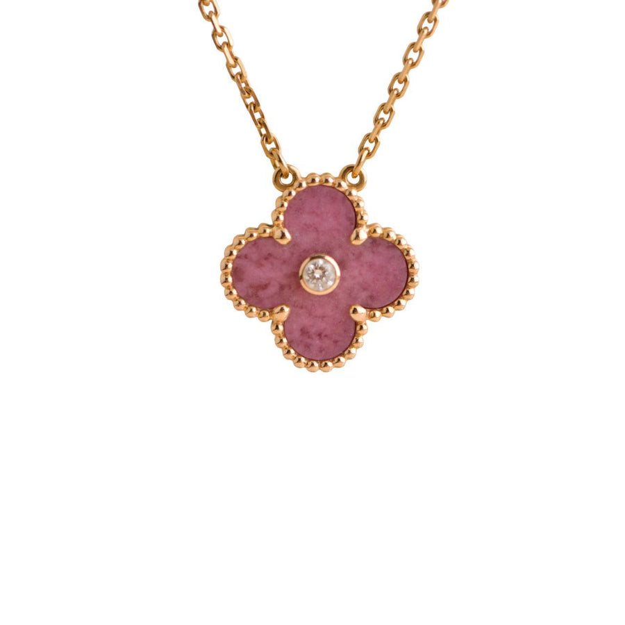 Pre-loved Van Cleef & Arpels Vintage Alhambra Rhodonite Diamond Rose Gold 2021 Holiday Pendant