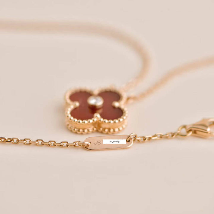 Second Hand Van Cleef & Arpels Vintage Alhambra Carnelian Diamond Rose Gold 2011 Holiday Pendant Necklace