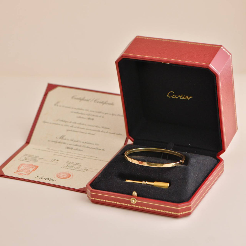 Pre-owned Cartier Love Bracelet Small Model 18K Yellow Gold Size 19