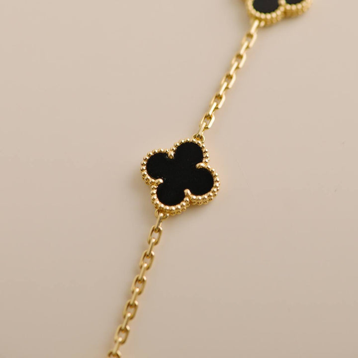 Second Hand Van Cleef Vintage Alhambra Black Onyx 10 Motif 18K Yellow Gold Necklace