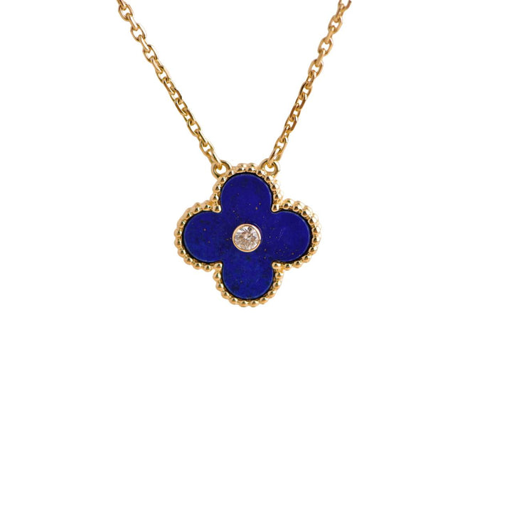 Pre-loved Van Cleef & Arpels Vintage Alhambra Lapis Lazuli Diamond 18K Yellow Gold 2010 Holiday Pendant Necklace