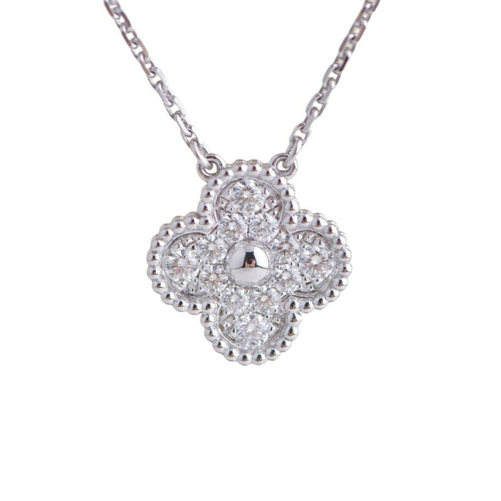 Van Cleef & Arpels Vintage Alhambra 18K White Gold Diamond Paved Pendant