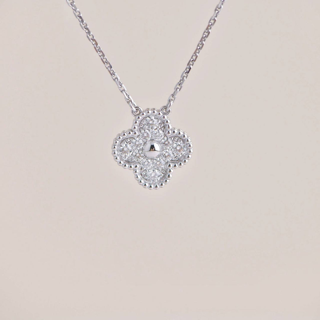 Van Cleef & Arpels Vintage Alhambra 18K White Gold Diamond Paved Pendant