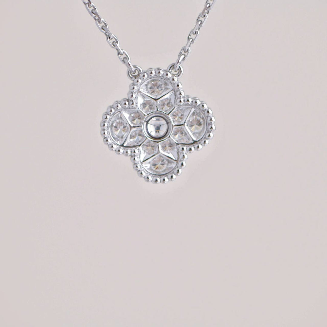 Van Cleef & Arpels Vintage Alhambra 18K White Gold Diamond Paved Pendant