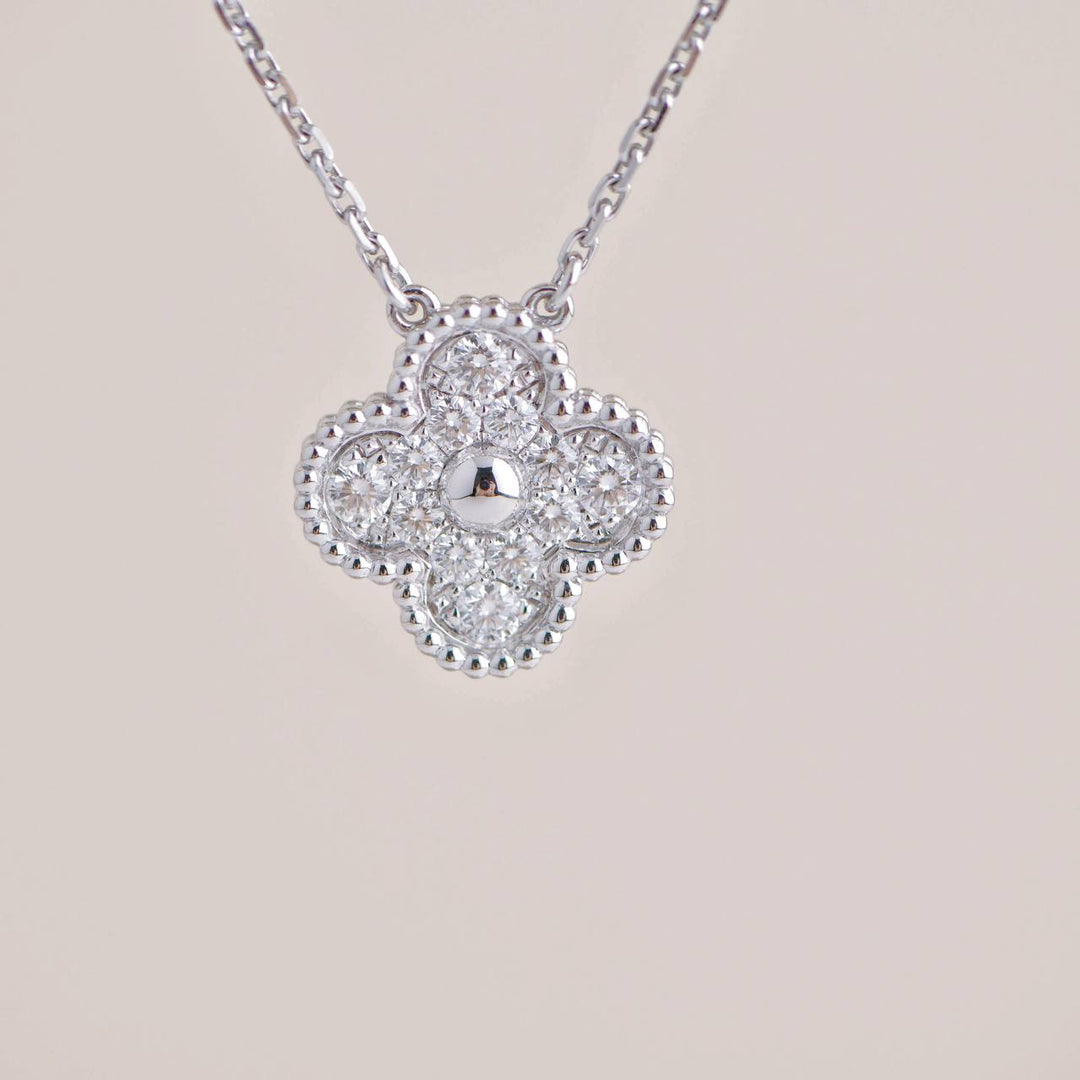 Van Cleef & Arpels Vintage Alhambra 18K White Gold Diamond Paved Pendant