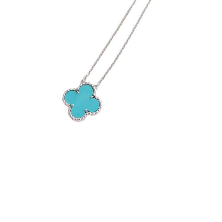 Van Cleef & Arpels Vintage Alhambra Turquoise 18K White Gold Pendant Necklace