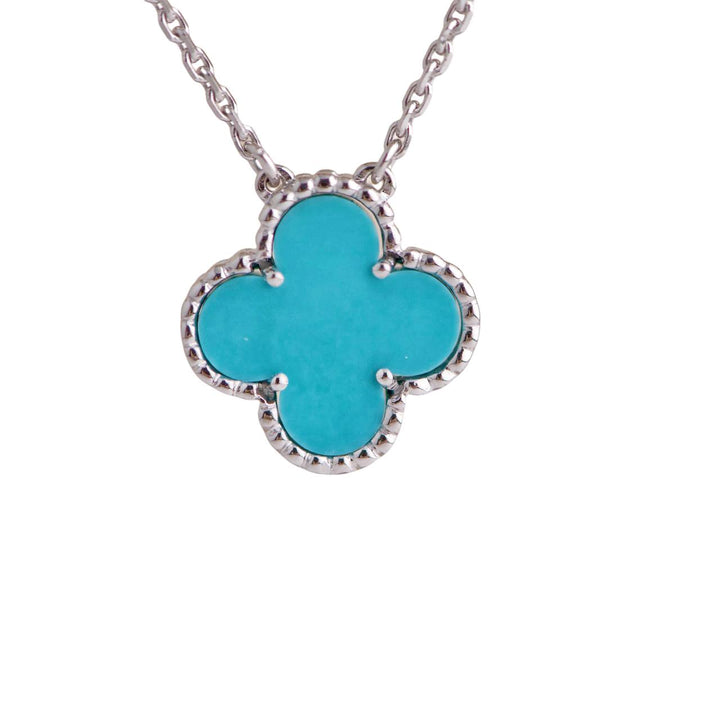 Van Cleef & Arpels Vintage Alhambra Turquoise 18K White Gold Pendant Necklace