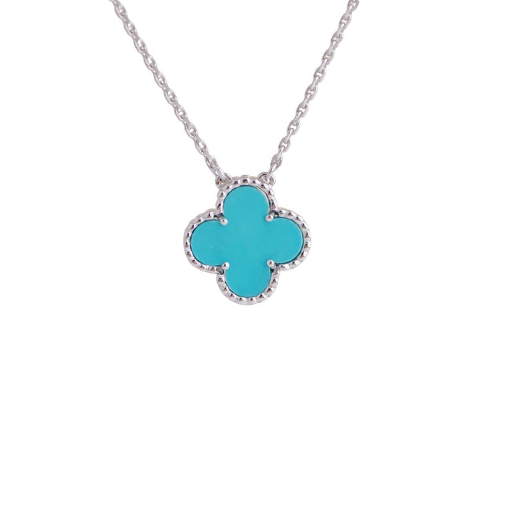 Van Cleef & Arpels Vintage Alhambra Turquoise 18K White Gold Pendant Necklace