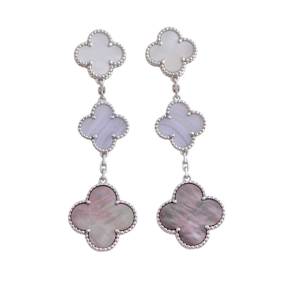 Van Cleef & Arpels Magic Mother of Pearl and Chalcedony 3 Motif Earrings