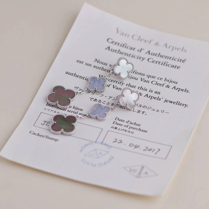 Van Cleef & Arpels Magic Mother of Pearl and Chalcedony 3 Motif Earrings