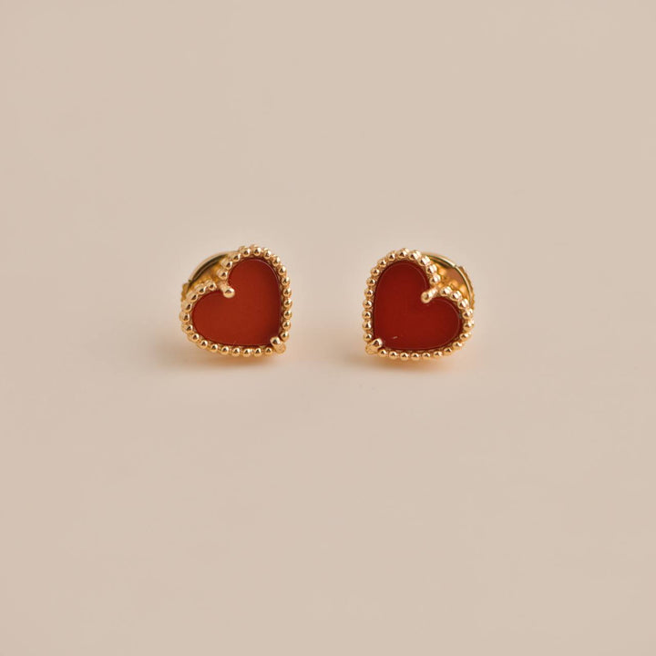 Van Cleef & Arpels Sweet Alhambra Carnelian Heart 18K Rose Gold Earrings