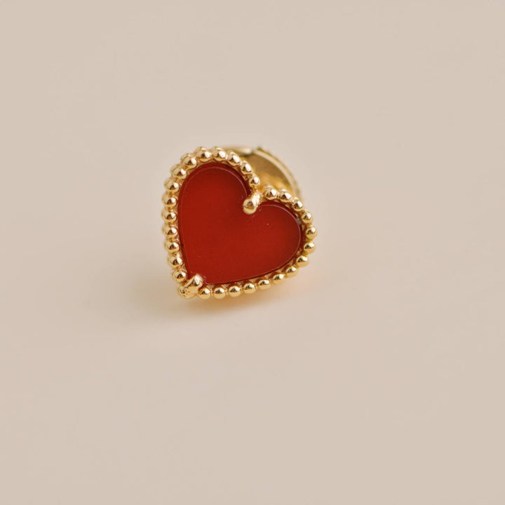 Van Cleef & Arpels Sweet Alhambra Carnelian Heart 18K Rose Gold Earrings