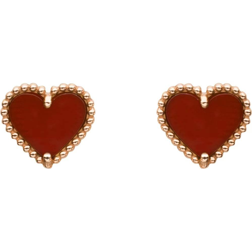 Van Cleef & Arpels Sweet Alhambra Carnelian Heart 18K Rose Gold Earrings