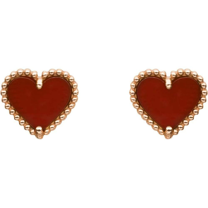 Van Cleef & Arpels Sweet Alhambra Carnelian Heart 18K Rose Gold Earrings