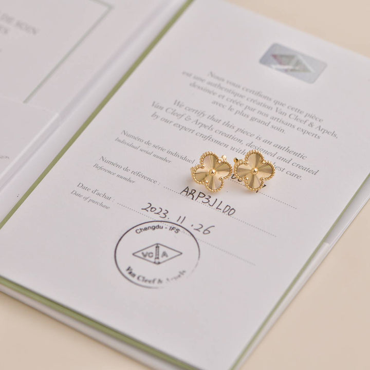 Van Cleef & Arpels Vintage Alhambra Guilloché 18K Yellow Gold Earrings