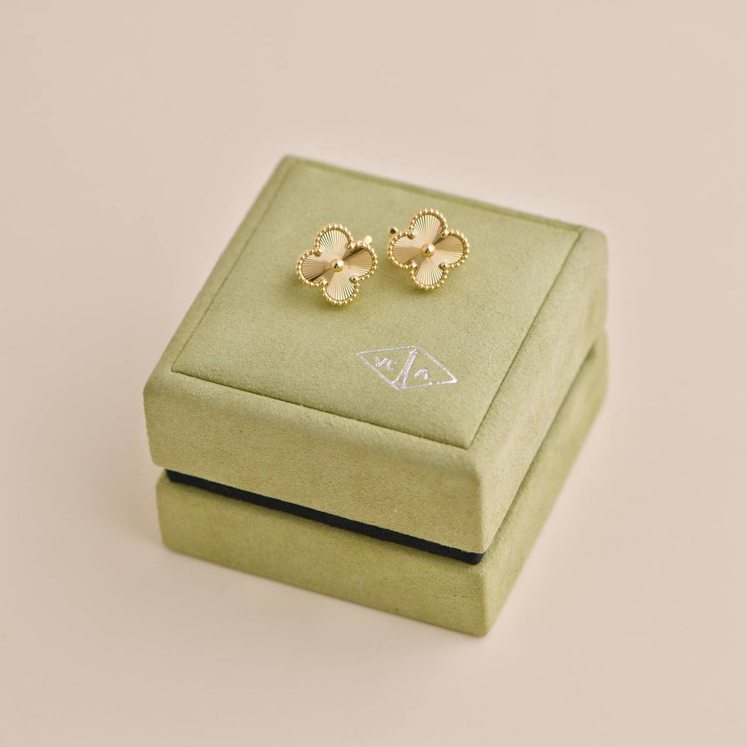 Van Cleef & Arpels Vintage Alhambra Guilloché 18K Yellow Gold Earrings