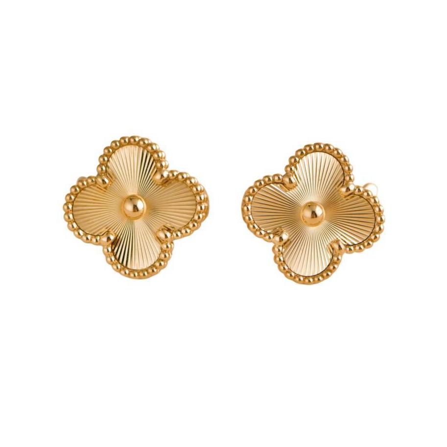 Van Cleef & Arpels Vintage Alhambra Guilloché 18K Yellow Gold Earrings