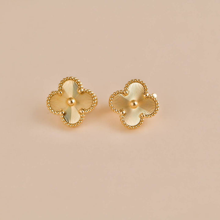 Van Cleef & Arpels Vintage Alhambra Guilloché 18K Yellow Gold Earrings