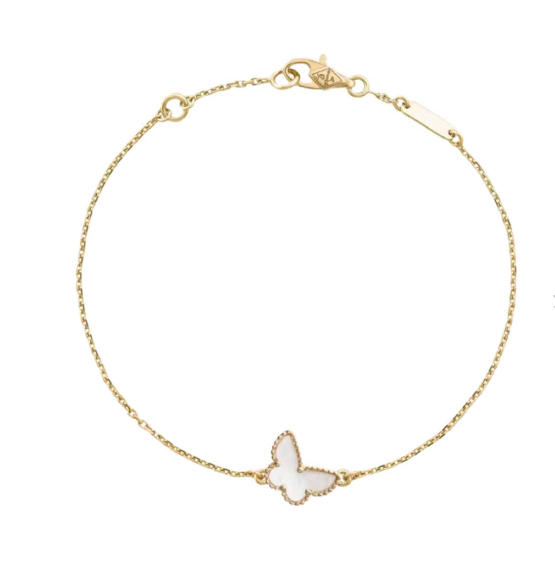 Van Cleef & Arpels Sweet Alhambra Mother-of-Pearl Butterfly 18K Yellow Gold Bracelet