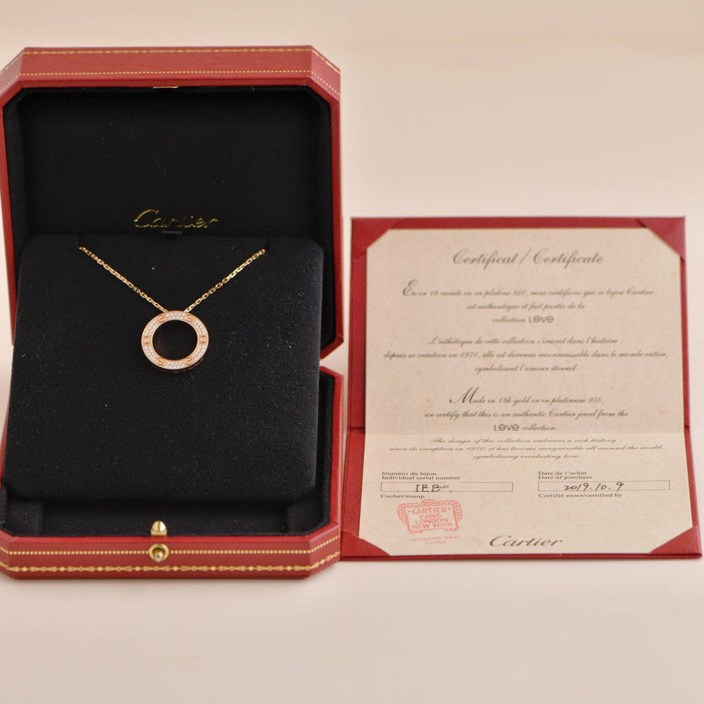 Pre-owned Cartier Love Diamond 18k Rose Gold Pendant Necklace