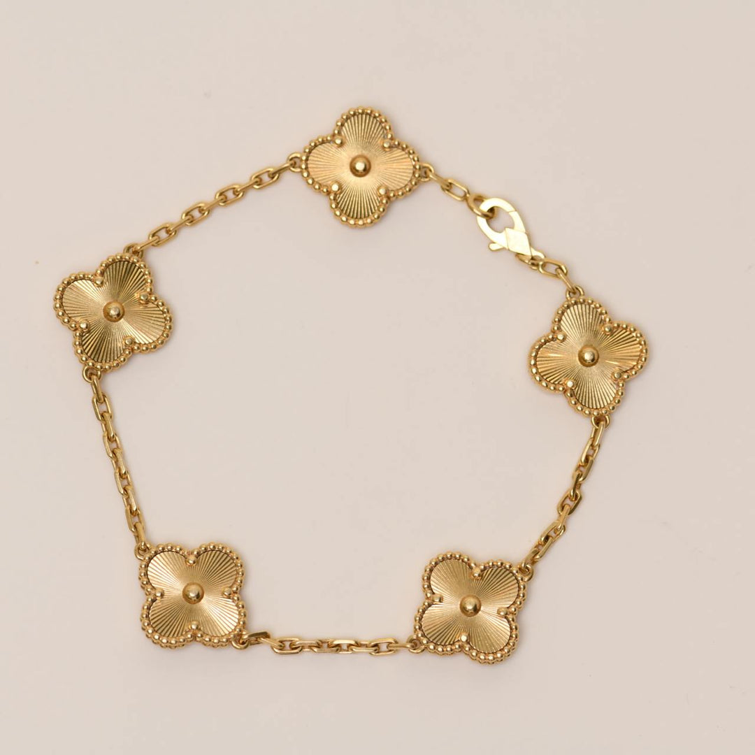 Van Cleef & Arpels Vintage Alhambra Guilloché 5 Motifs Yellow Gold Bracelet